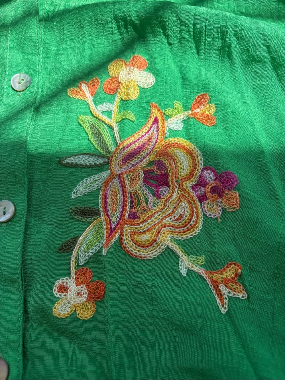 NWT Fig and Flower Green Embroidered Button Down Blouse Size L - Picture 5 of 7